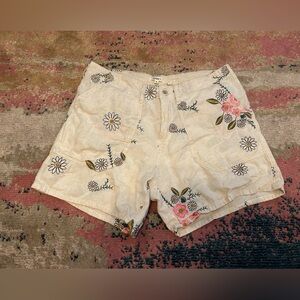 Dylan Cream Floral Embroidered High Waist Shorts